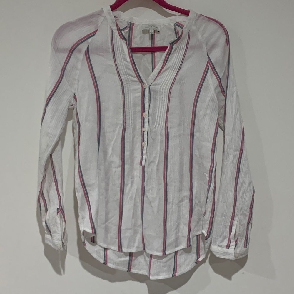 Lucky Brand Pink White Stripe Blouse Soft Stretch